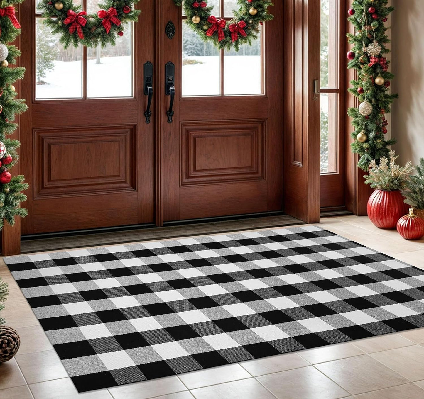 KOZYFLY Buffalo Plaid Area Rug 4 x 6 Ft for Indoor Outdoor Use