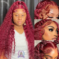 32 Inch 99J Burgundy Lace Front Wig Human Hair - Deep Wave