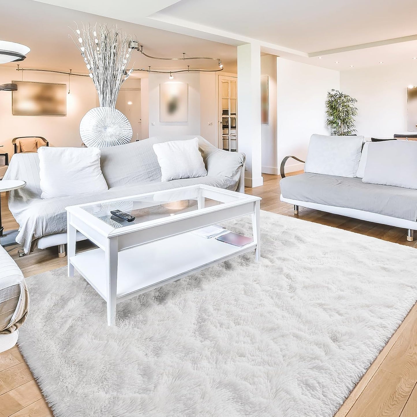 Terrug White Fluffy Area Rug for Living Room, Soft Plush Carpet