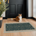 Dark Green Oushak 2x4 Entryway Rug - Washable Low Pile Non-Slip