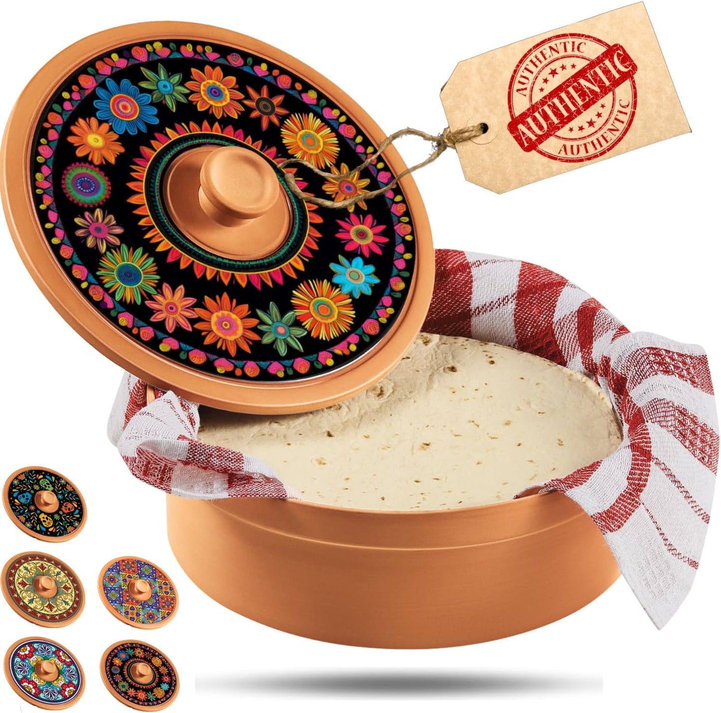 Terracotta Tortilla Warmer for Day of the Dead Celebrations