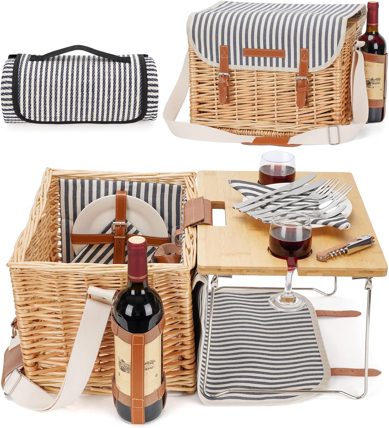 Wicker Picnic Basket for 2 with Detachable Table & Blanket