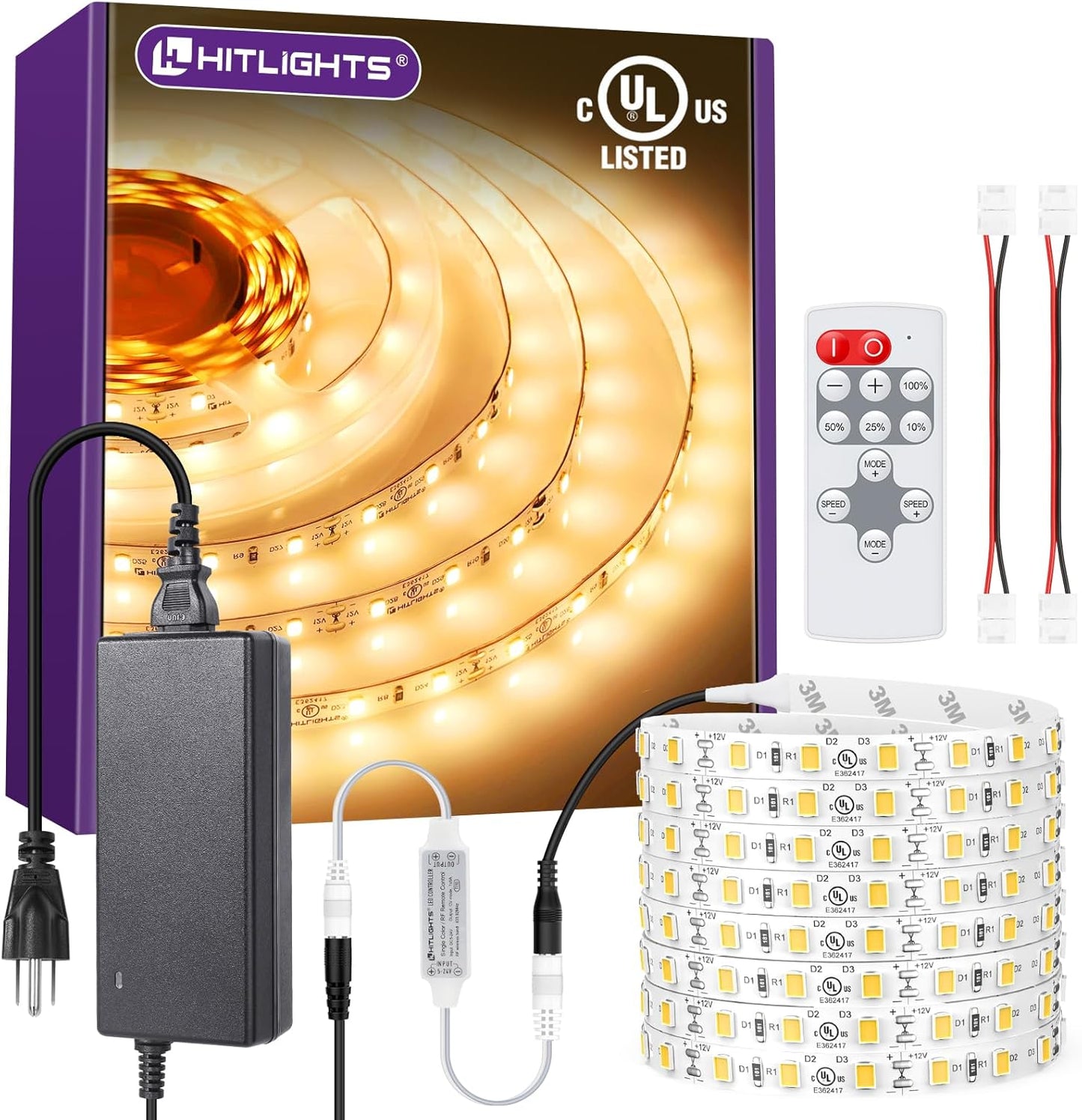 HitLights Warm White LED Strip Lights Kit for Dimmable Lighting