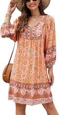 Bluetime Women Casual Summer Dress Boho V Neck 3/4 Sleeve - Flowy any