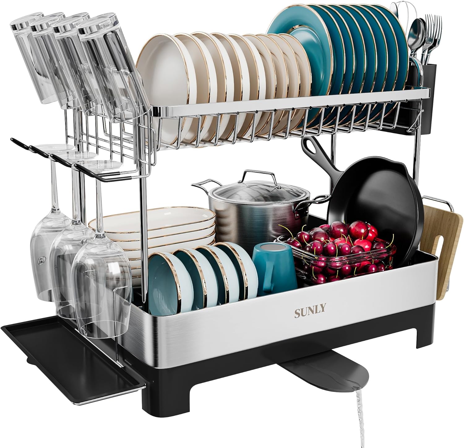 Extra Large 2 Tier Dish Drying Rack for Kitchen Counter