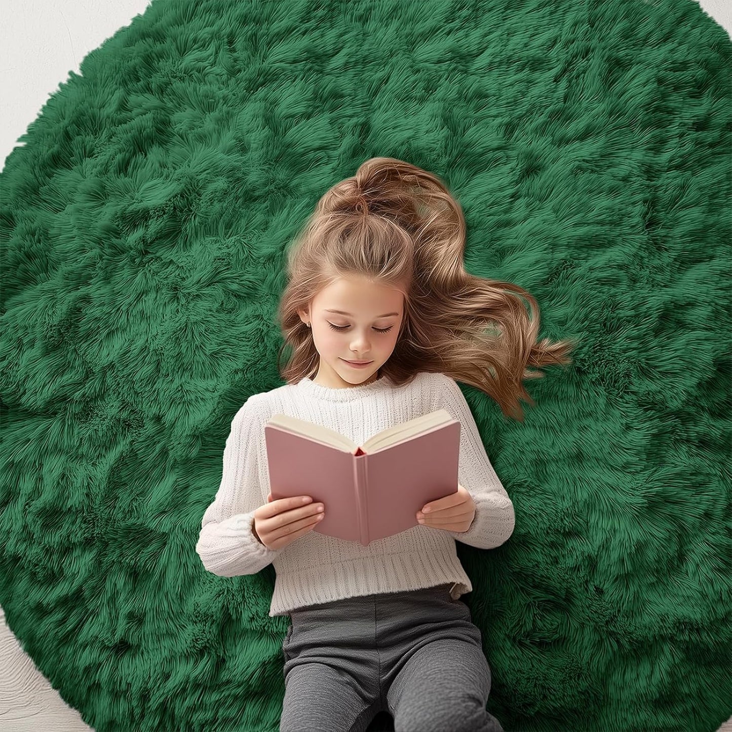 OLANLY Dark Green Round Rugs for Bedroom - Soft and Fluffy