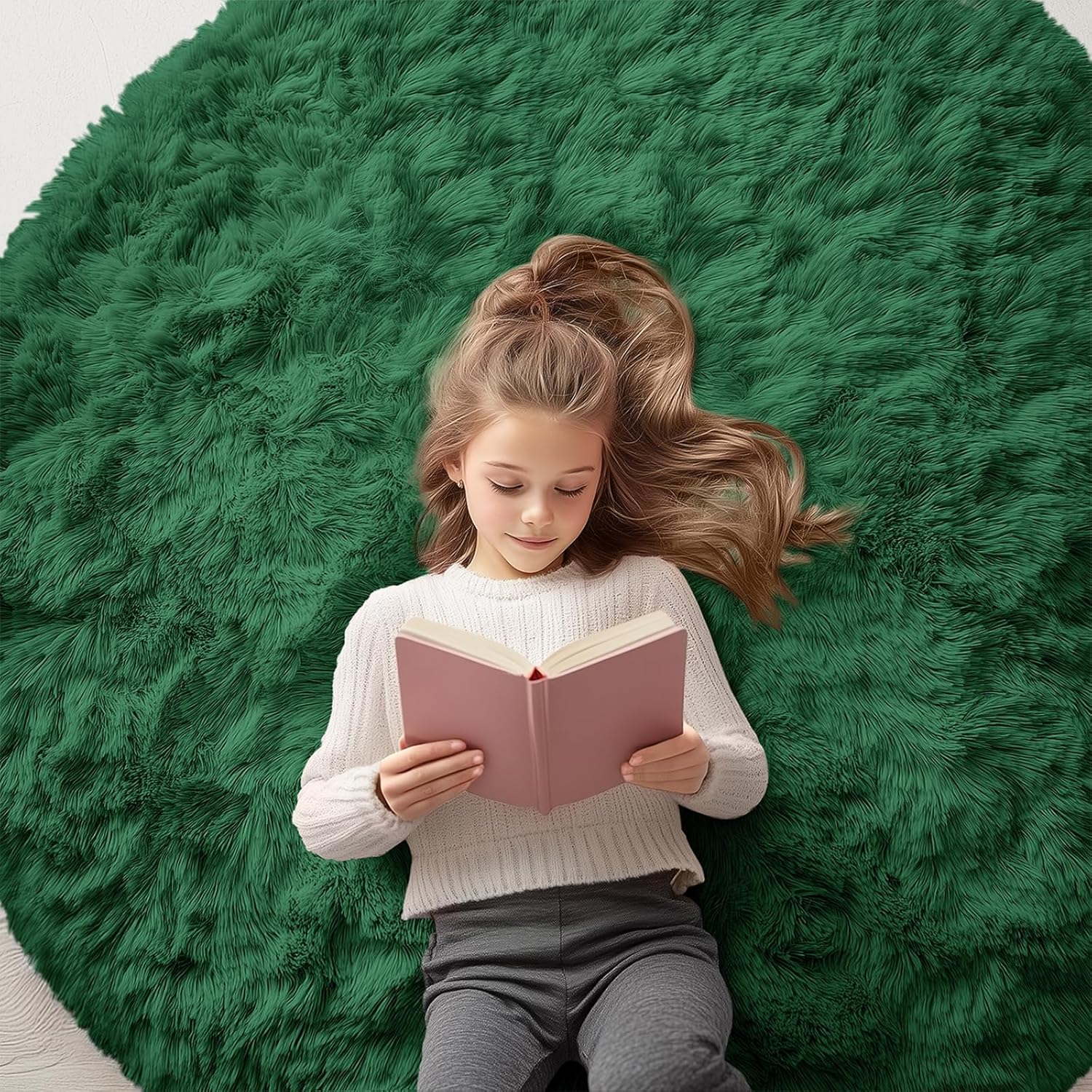 OLANLY Dark Green Round Rugs for Bedroom - Soft and Fluffy