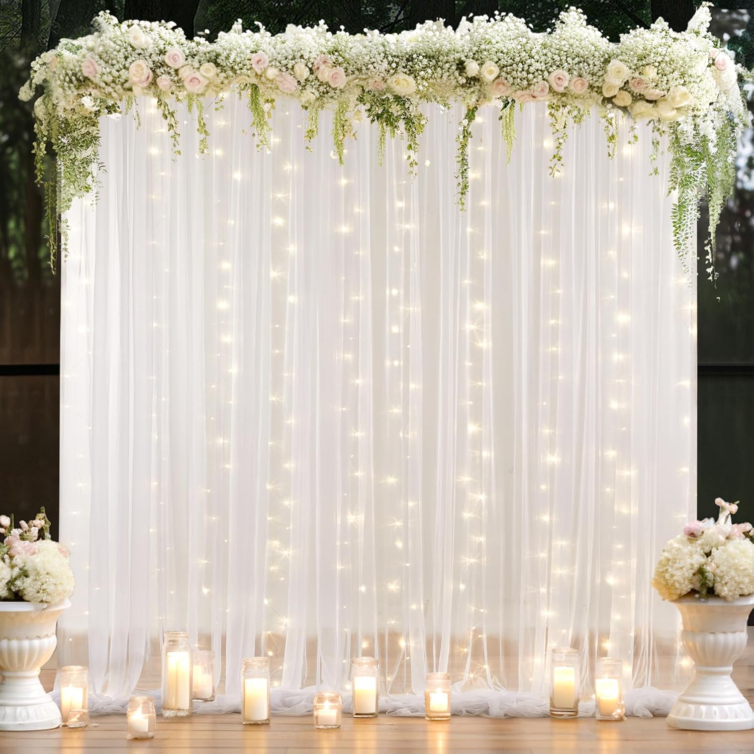 Wish Care 108ft Tulle Curtain Backdrop: Elegant Illuminated Ambiance