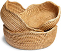 HITOMEN Handmade Rattan Bread Baskets Set of 3 - Natural Wicker