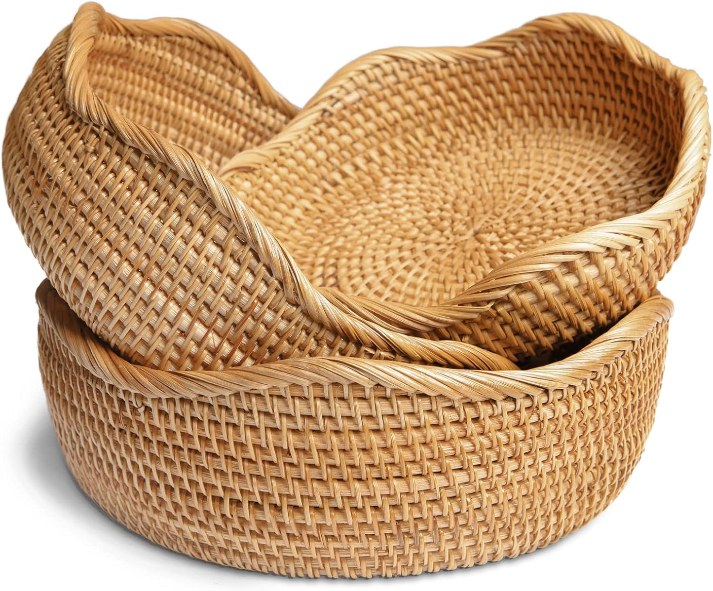 HITOMEN Handmade Rattan Bread Baskets for Stylish Serving