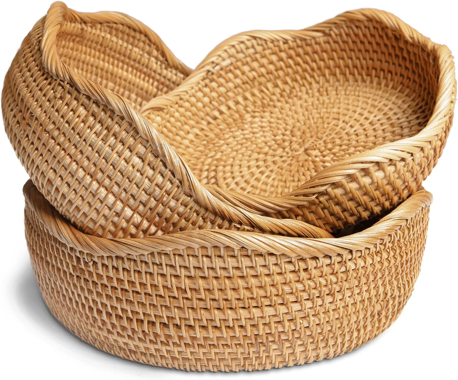 HITOMEN Handmade Rattan Bread Baskets for Stylish Serving