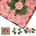Artificial Pink Foam Roses 100PCS with Leaves - Real Looking DIY Decor