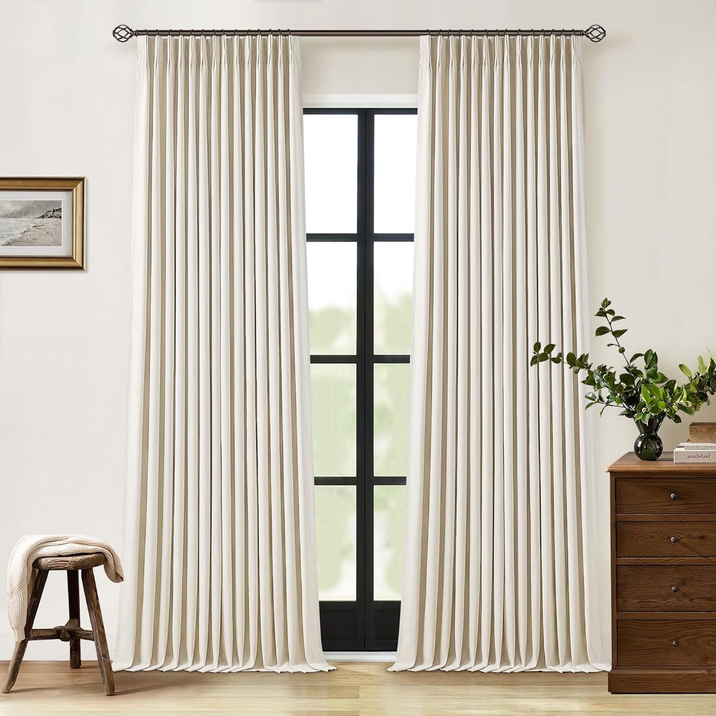 Flax Linen Black Out Curtains for Bedroom Windows 96 Inch Long