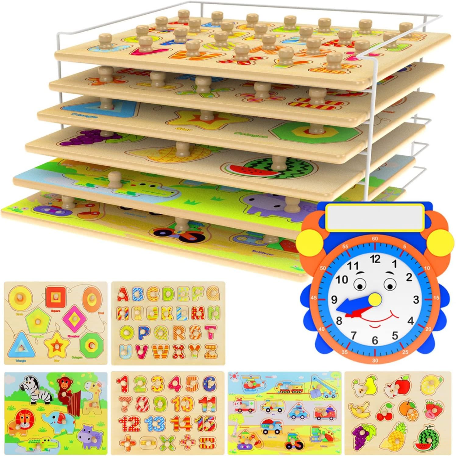 Premium Wooden Puzzles for Toddlers - 7 Pack Learning Set