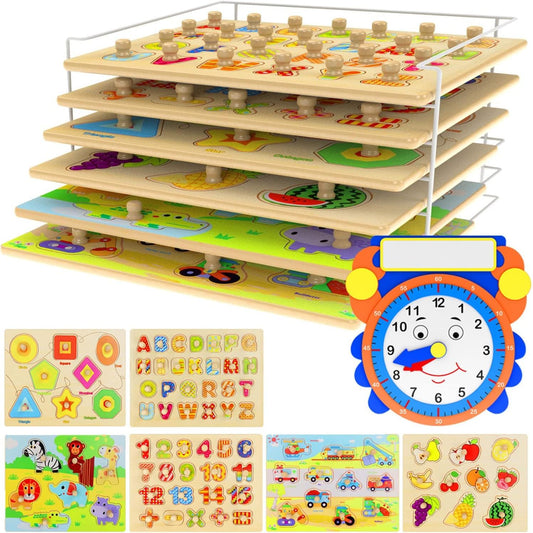 Premium Wooden Puzzles for Toddlers - 7 Pack Learning Set