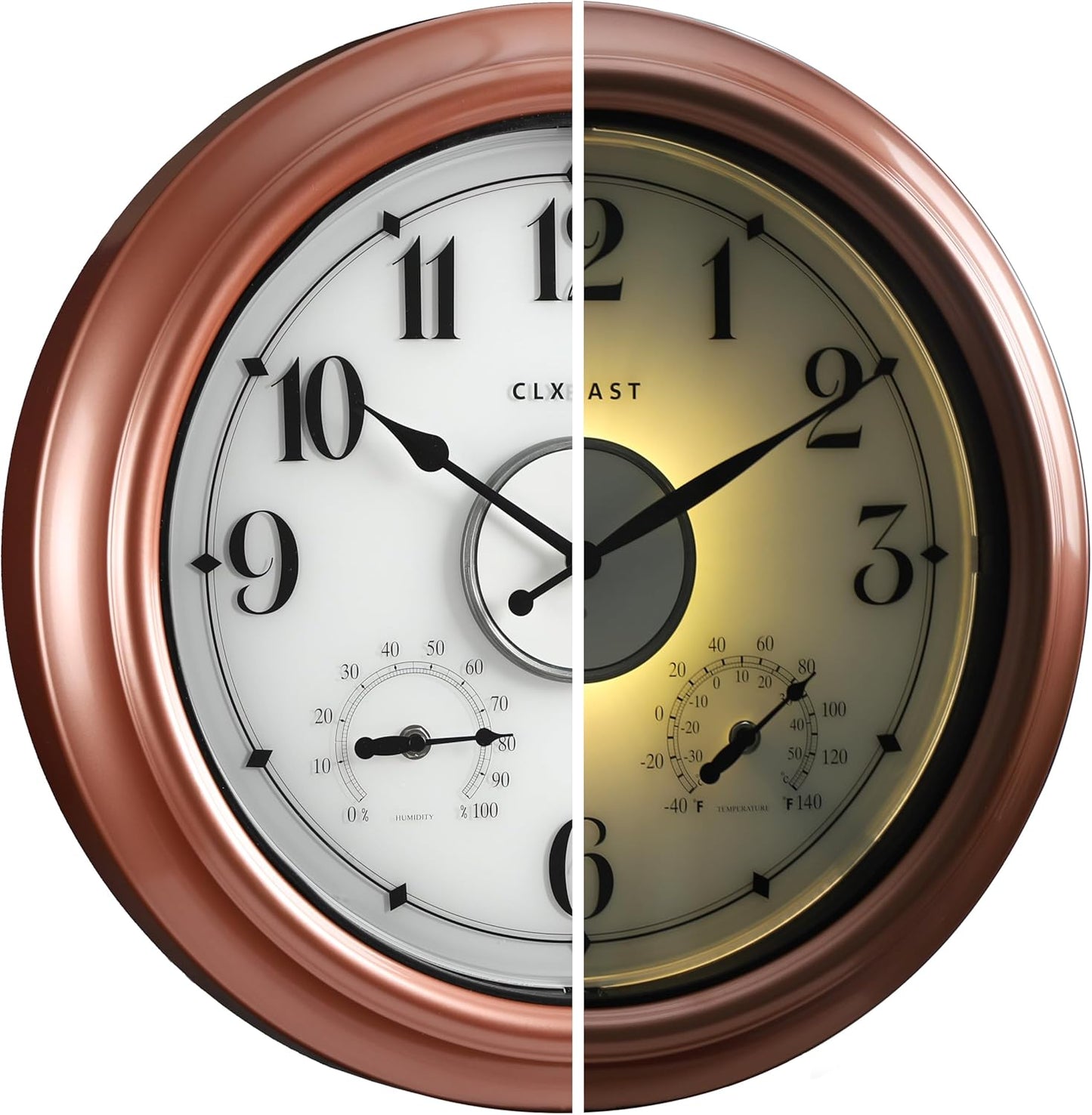 CLXEAST 18 Inch Illuminated Outdoor Indoor Clock with Sensor