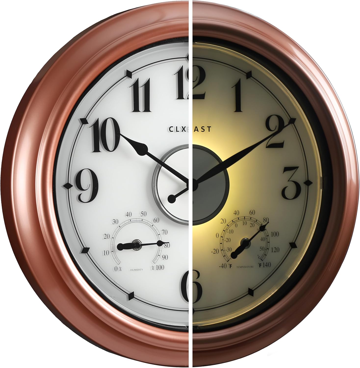 CLXEAST 18 Inch Illuminated Outdoor Indoor Clock with Sensor