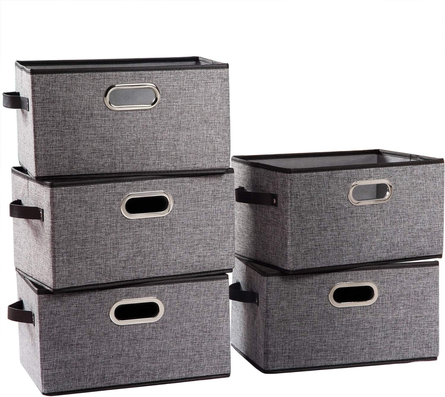PRANDOM Large Collapsible Storage Baskets for Closet - 5-Pack