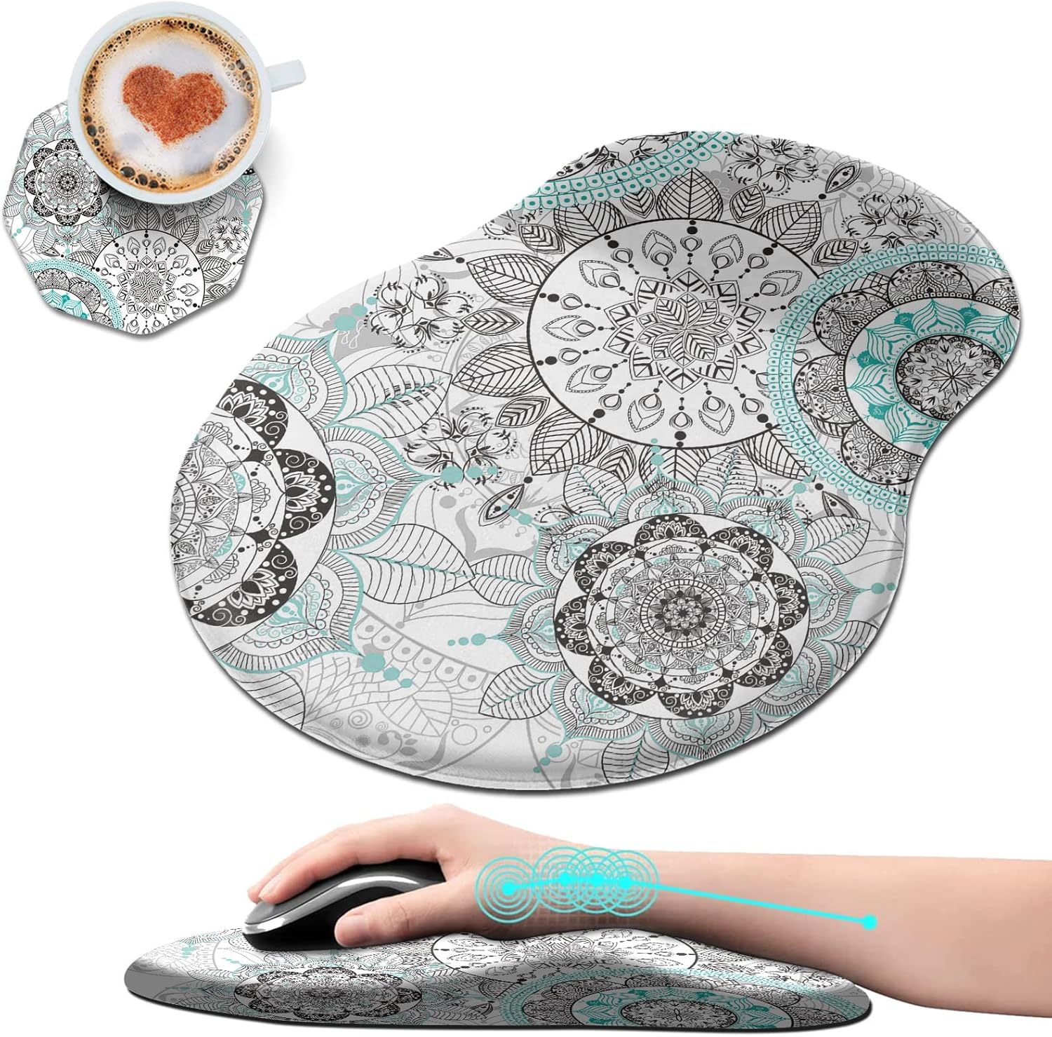 Cyan Mandala Mouse Pad Set - Relieve Wrist Pain