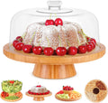 Bamboo Cake Stand with Lid 6-in-1 Multi-Functional Serving Platter
