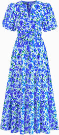 dowerme Womens Summer Floral Boho Tiered Ruffle Maxi Dress - Versatile