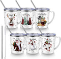 6 Pcs Christmas Coffee Mugs 11 oz Vacuum Insulated - Festive Set