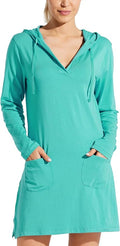 Willit Women's Long Sleeve Cotton Swim Cover Up UPF 50+ - Hooded Beach