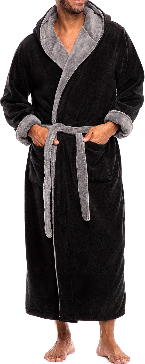 Plush Fleece Hooded Mens Bathrobe for Ultimate Comfort