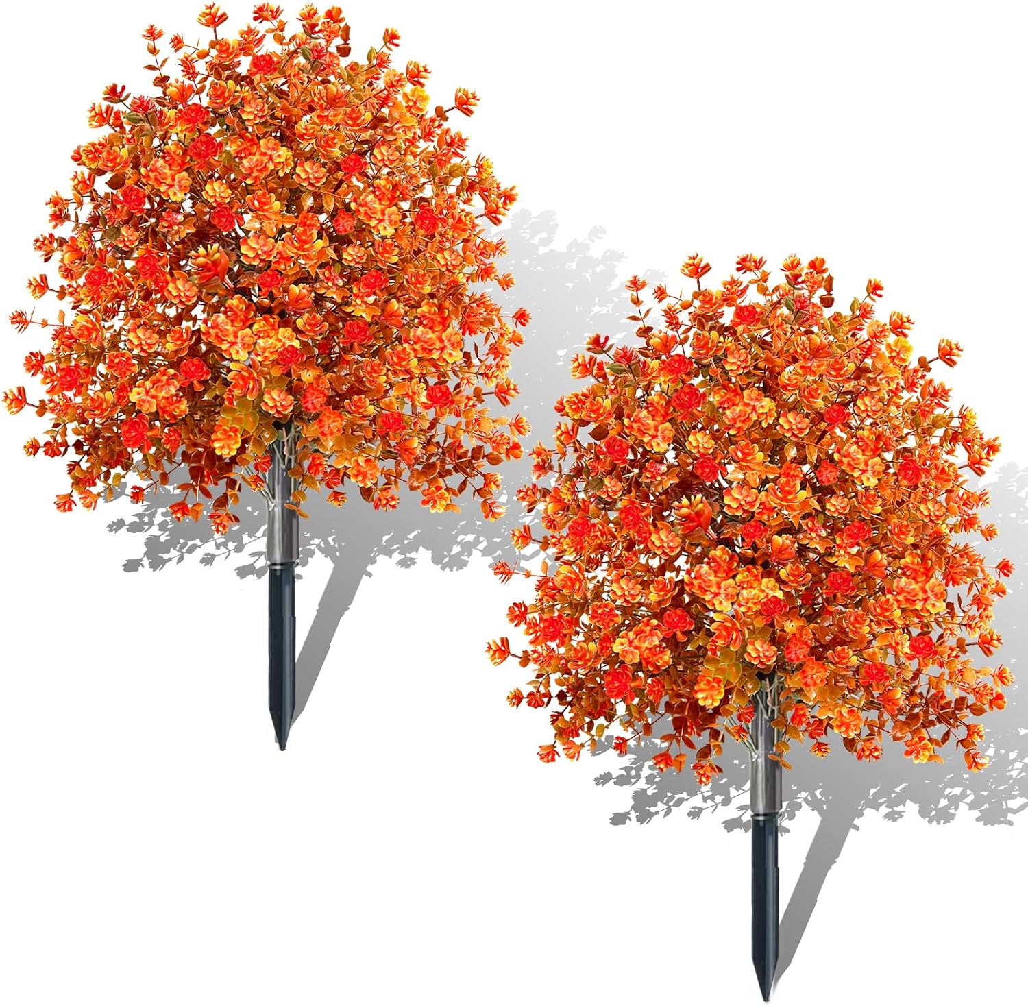 Artificial Boxwood Topiary Ball Trees with Fall Flowers - 2 Pack