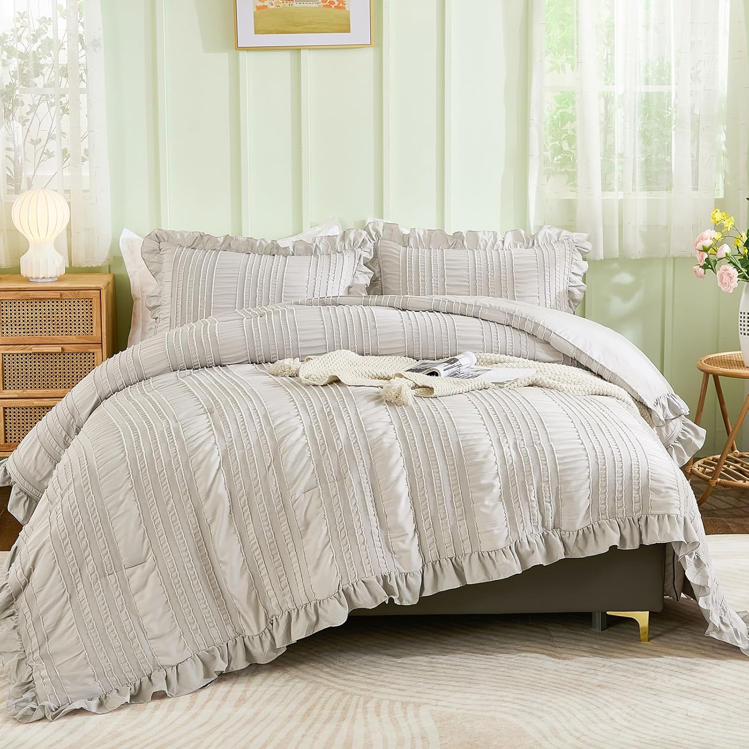 WONGS BEDDING Grey Textured Comforter Set for King Bed