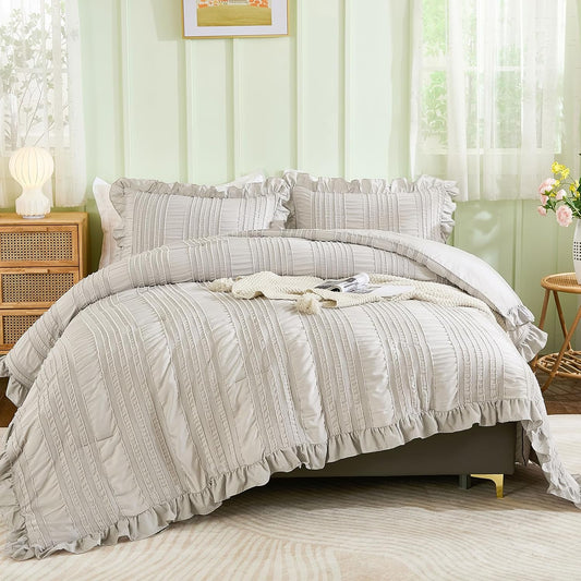 WONGS BEDDING Grey Textured Comforter Set for King Bed