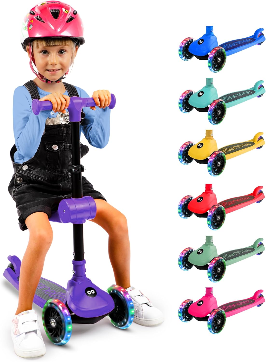 SereneLife 3-Wheel Foldable Kids Scooter with LED Lights