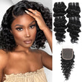 Brazilian Deep Wave Bundles with 4x4 Closure - Natural Black Deep Wave