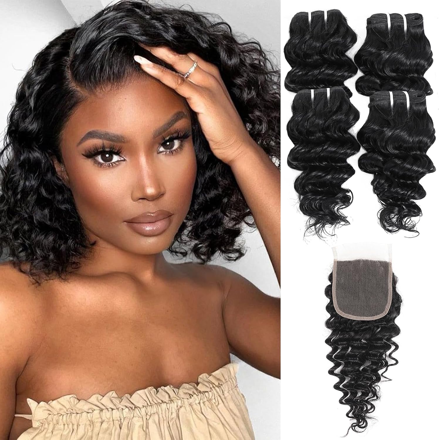 Brazilian Deep Wave Bundles with 4x4 Closure for Gorgeous Hair