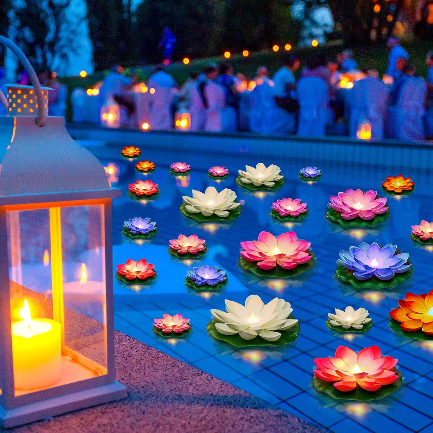 24 Pcs Diwali Lotus Decoration Pool Floating Lights for Home