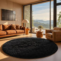Ophanie Round Rug 7Ft Black Circle Area Rug - Plush Soft Shaggy