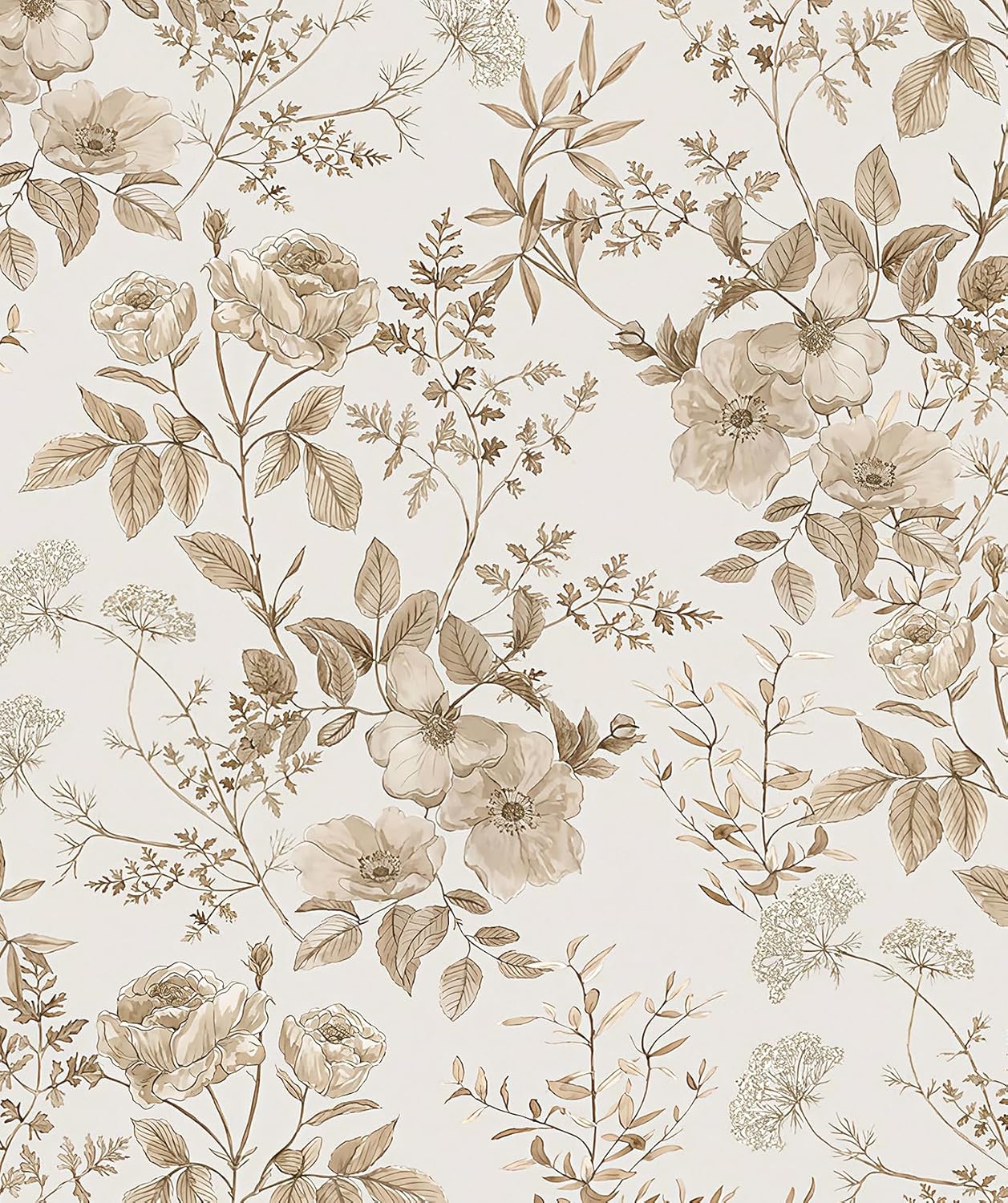Erfoni 16.9in x 394in Beige Floral Peel and Stick Wallpaper