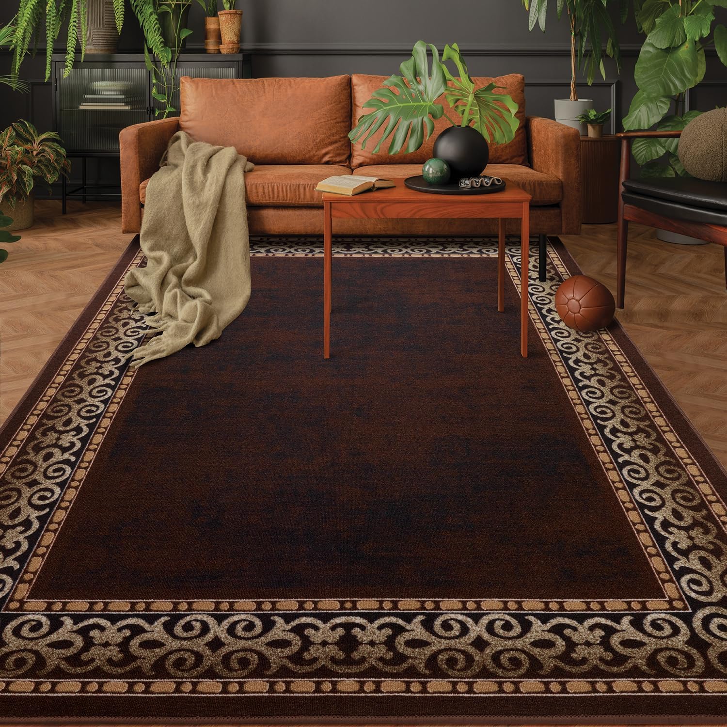 Antep Rugs Bordered Modern 5x7 Non-Slip Indoor Area Rug