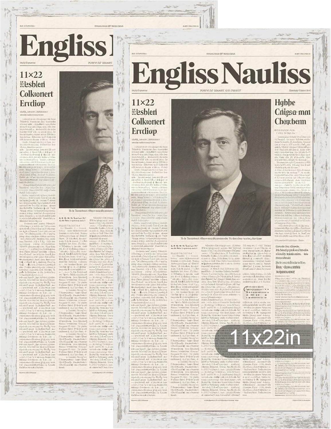 11x22 Newspaper Frame Set with Real Glass and Distressed Wood