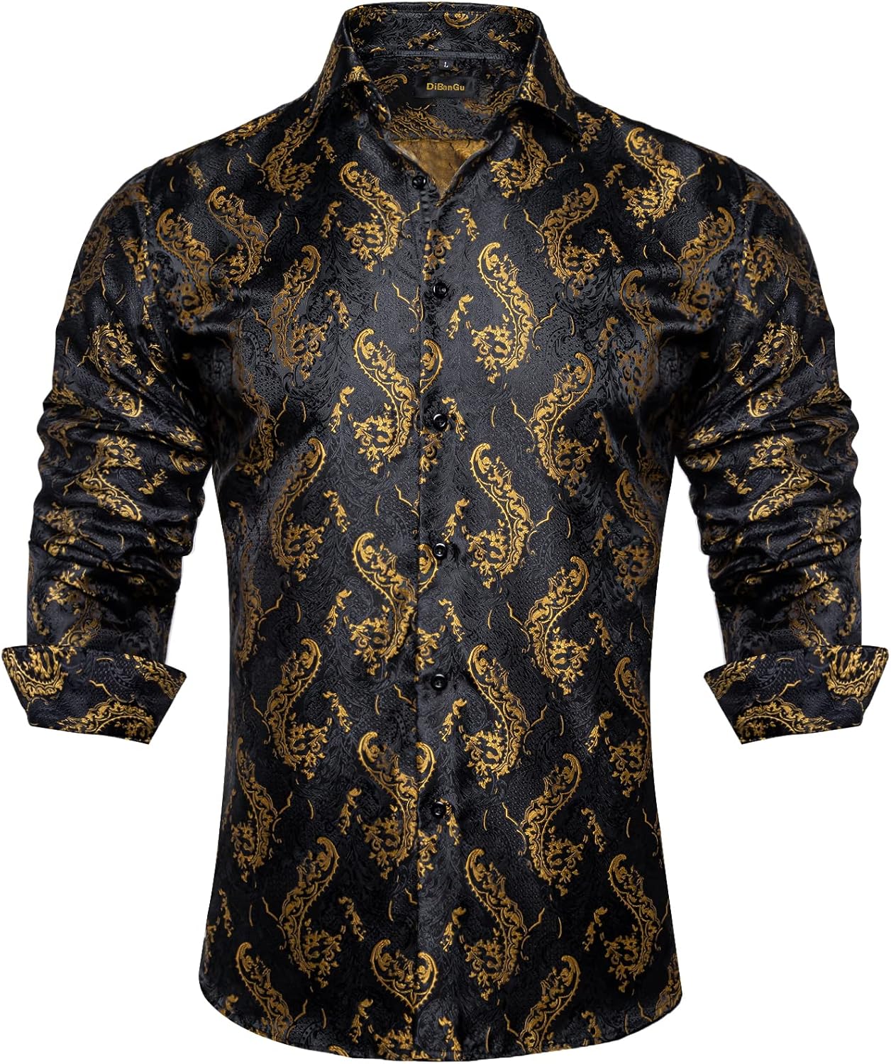DiBanGu Mens Silk Paisley Dress Shirts for Weddings and Parties