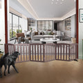 Foldable Freestanding Indoor Dog Gate 6-Panel Wood Pet Fence - Brown