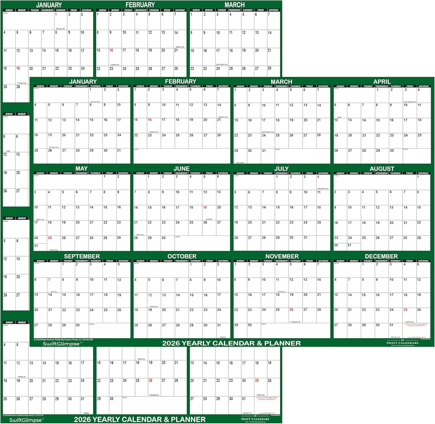 2026 Wall Calendar Erasable Large Wet & Dry Erase Planner