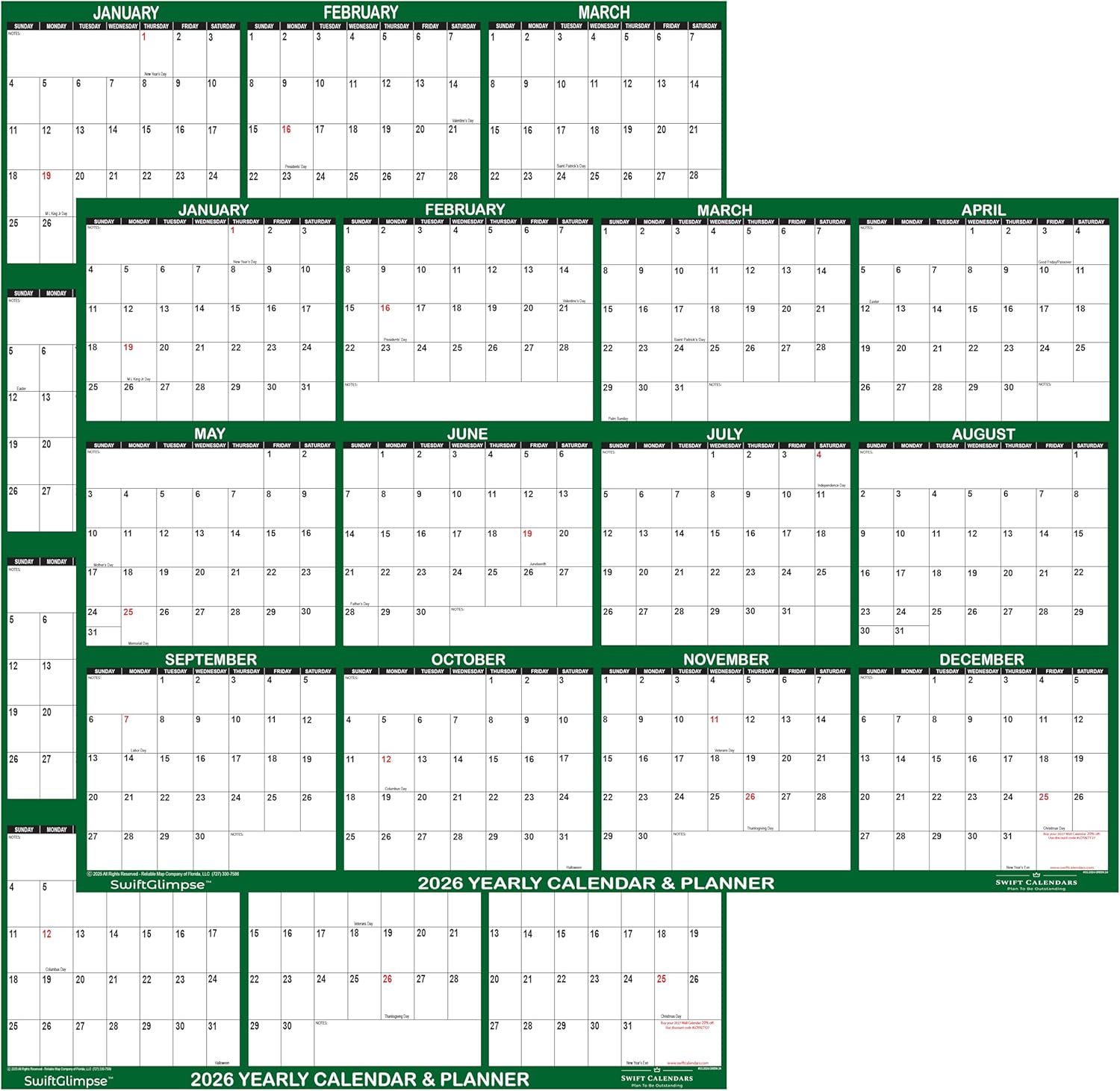 2026 Wall Calendar Erasable Large Wet & Dry Erase Planner