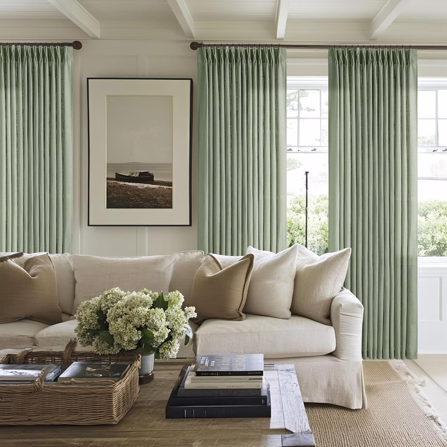 120 Inch Curtains for High Ceilings - Elegant Sage Green Drapes