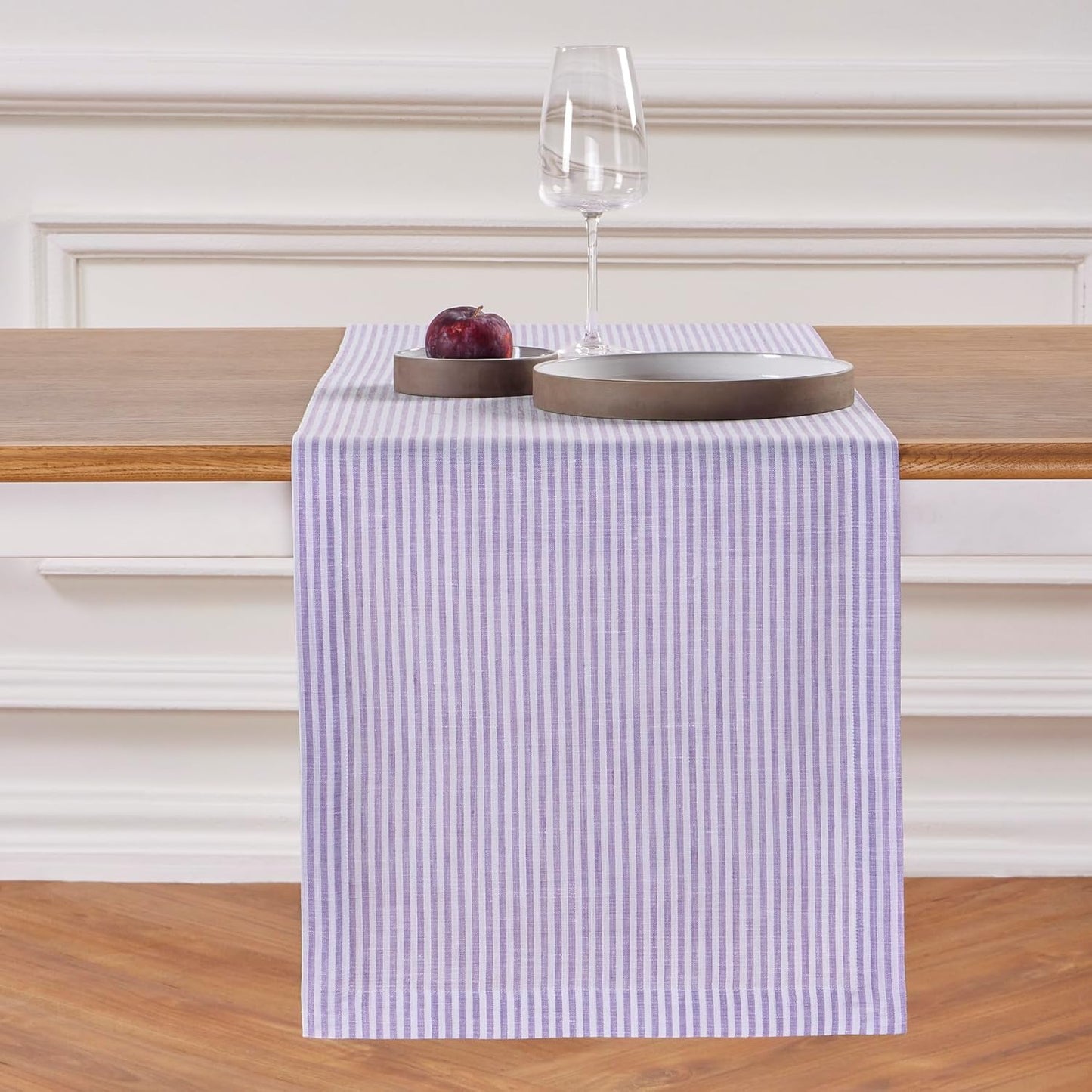 Narrow Stripe Lavender and White Linen Table Runner for All Occasions
