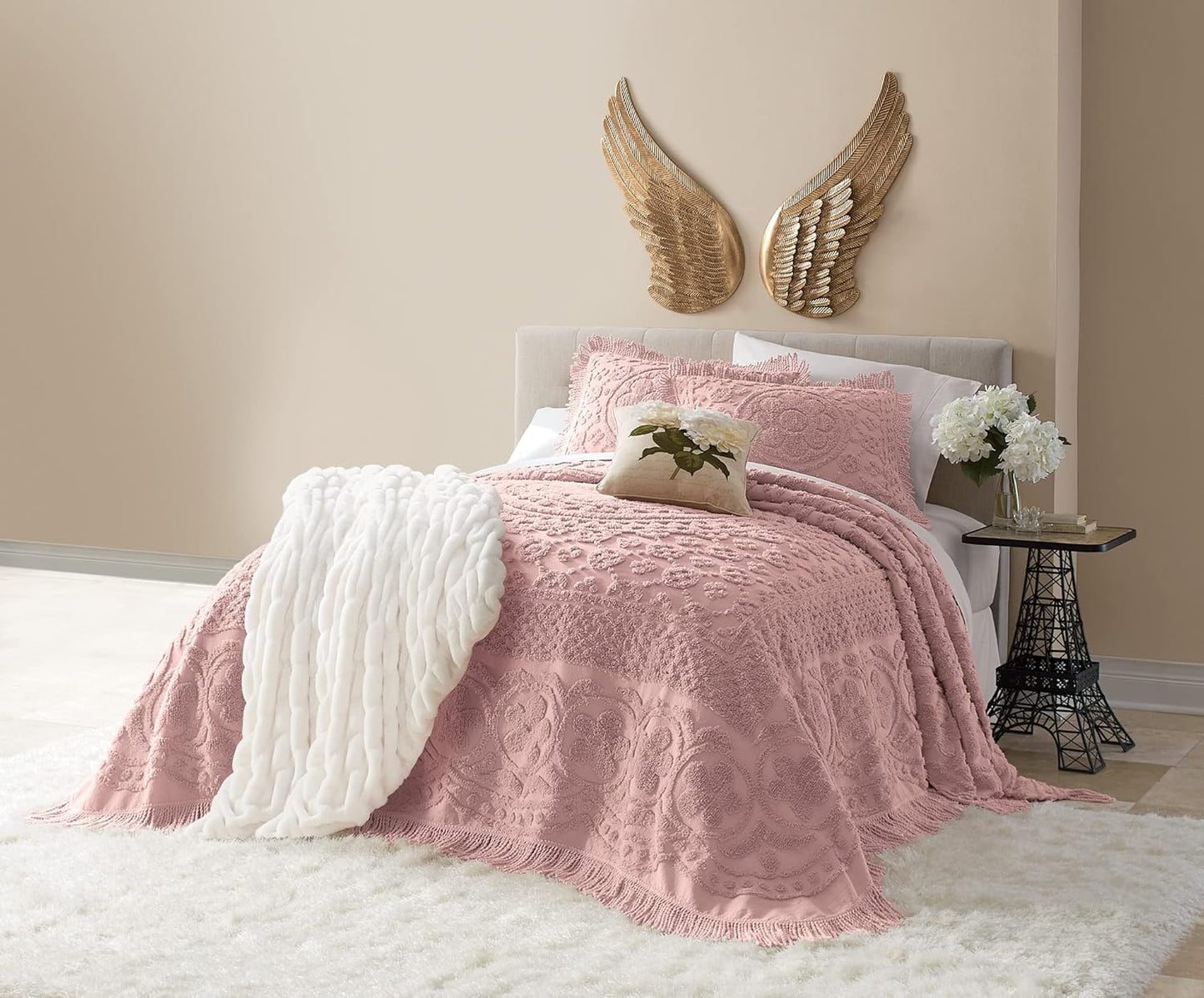 Montgomery Ward Emily Floral Chenille Bedspread in Blush