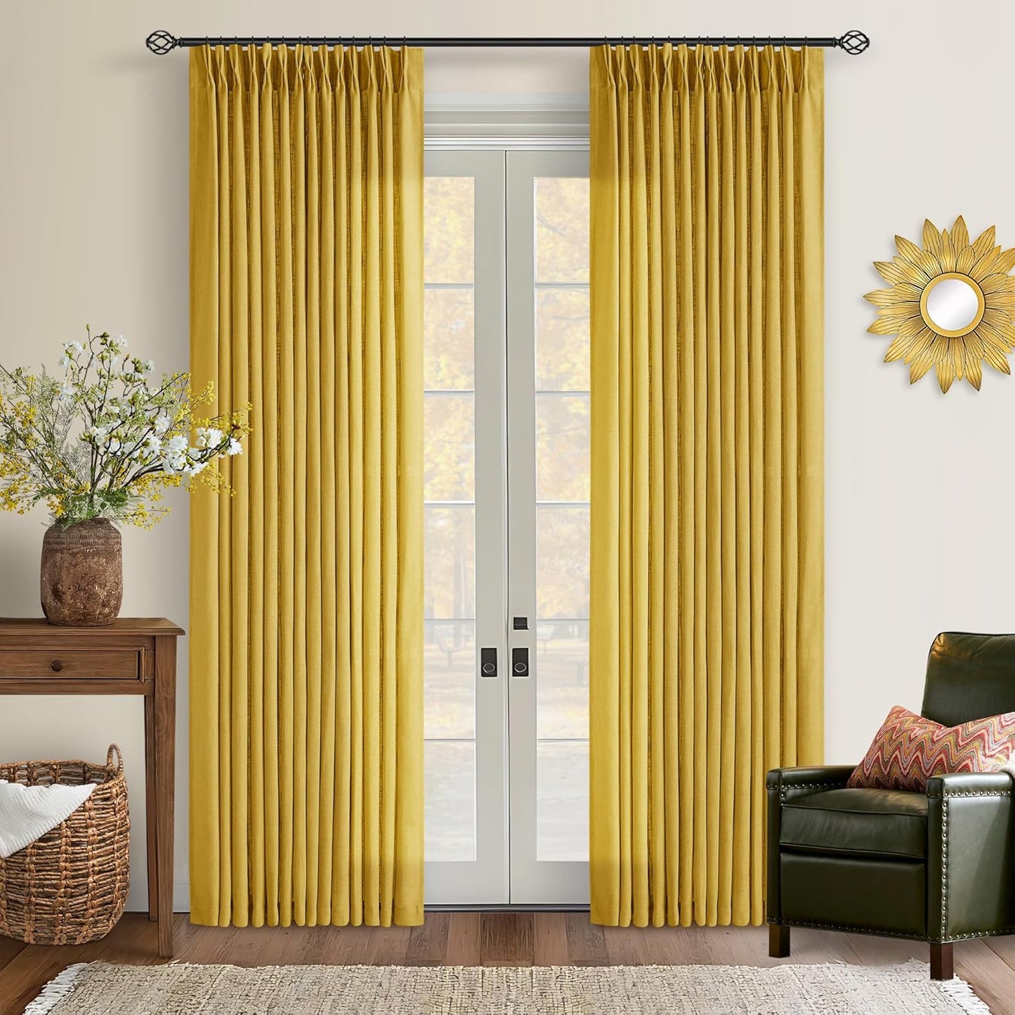 80 Inch Pinch Pleated Linen Curtains for Living Room Decor