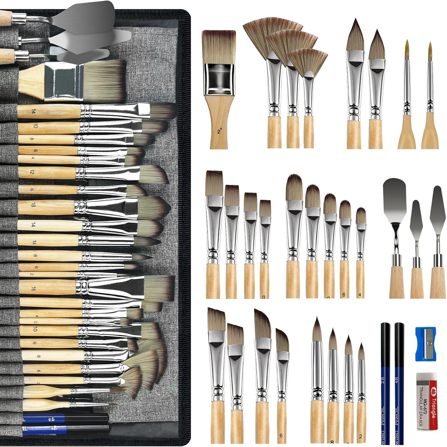 Bougimal 33 PCS Paint Brush Set for Artists and Beginners