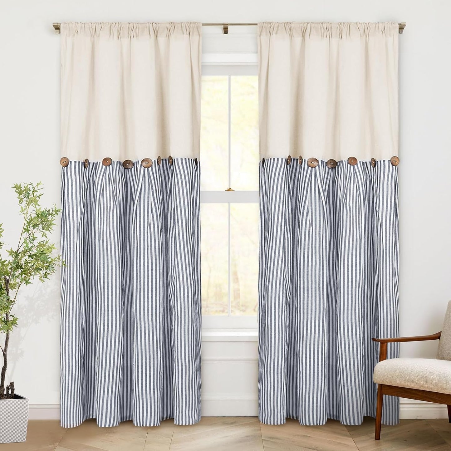 ASPMIZ Cotton Linen Farmhouse Curtains for Modern Living Room