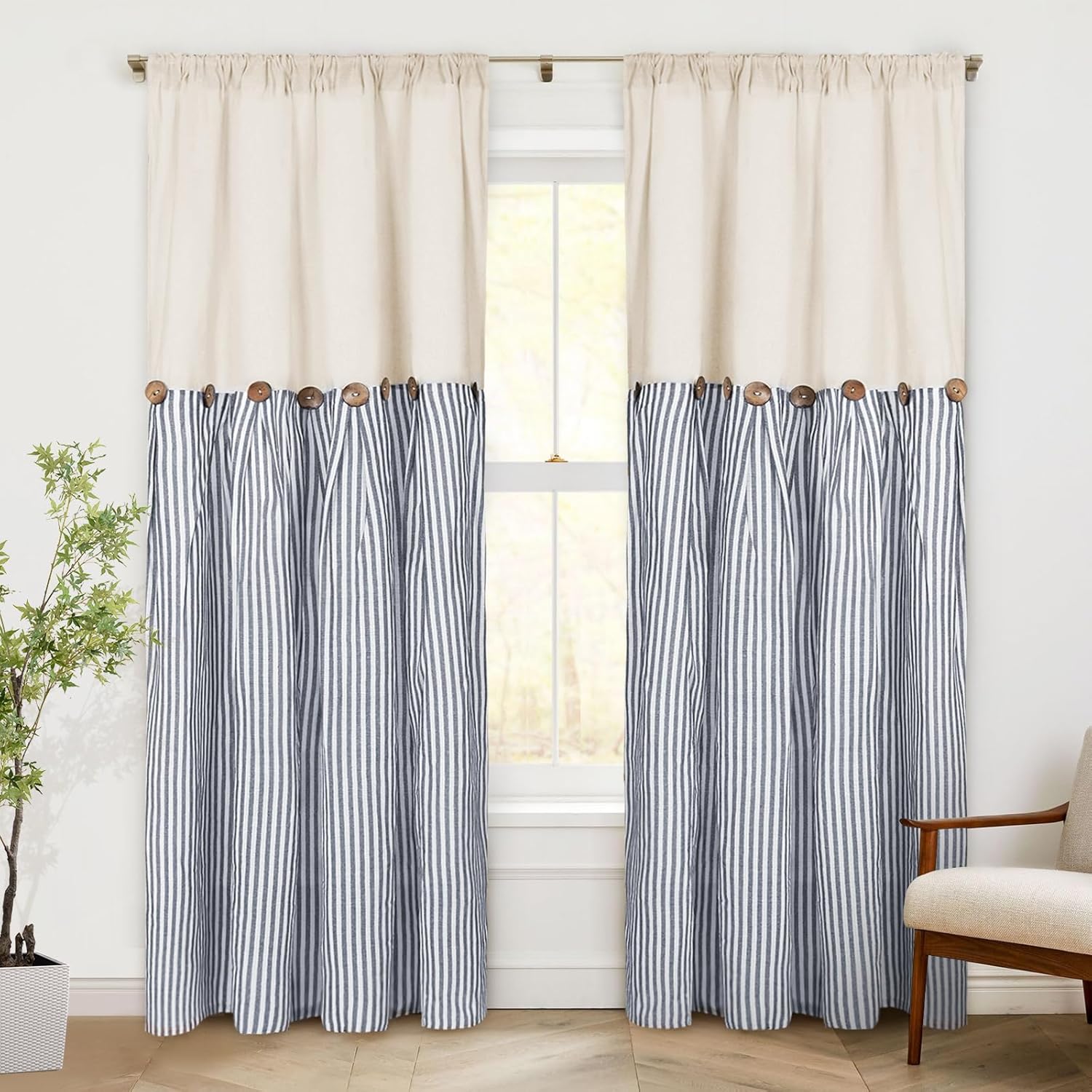 ASPMIZ Cotton Linen Farmhouse Curtains for Modern Living Room
